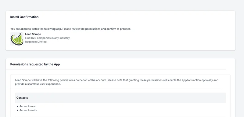 GoHighLevel OAuth authorization screen for Lead Scrape